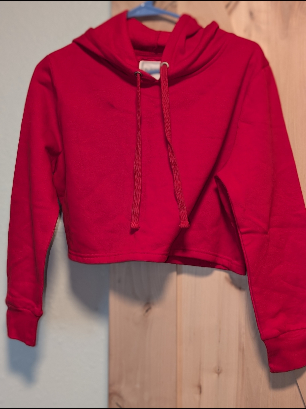Red Cropped Hoodie Sweater - Women